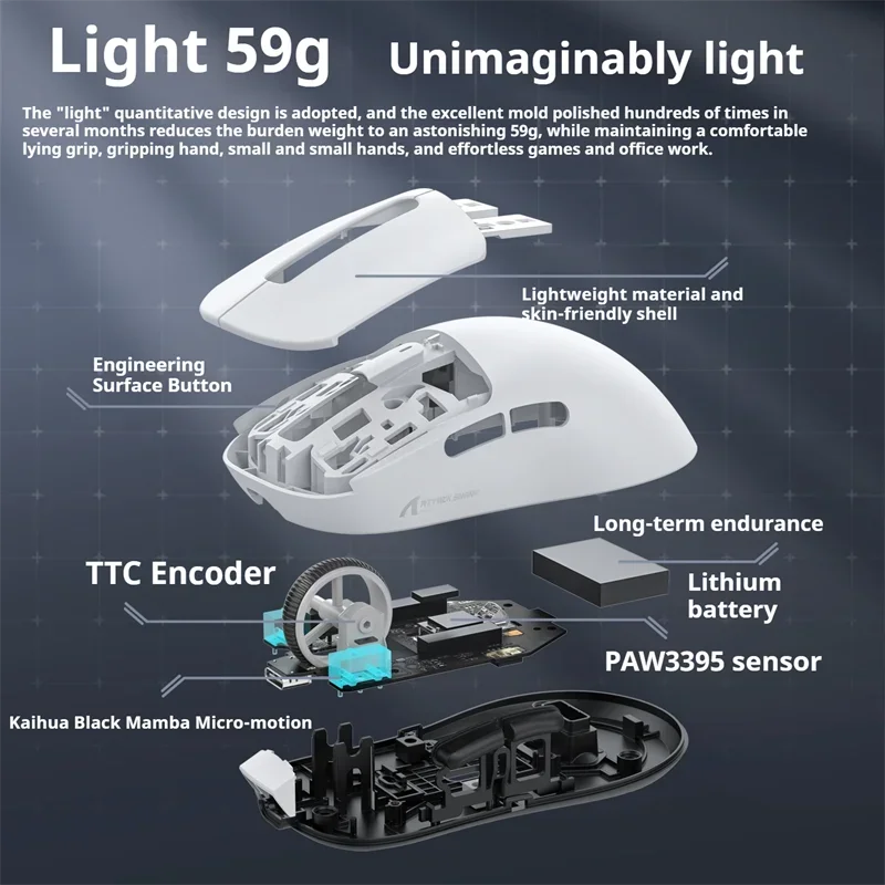 Imagem -03 - Ataque Shark-x3pro Wireless Gaming Mouse Rgb Backlight Base de Carregamento com Fio 2.4ghz Bt5.2 até 26k Dpi Sensor Pw3395 Branco