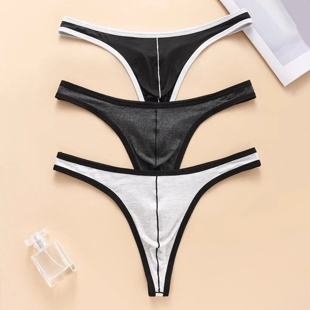 Comfortable Low Waist Men Thin Thongs Underpants Color Blocking Edge Design Men's Panties Thin Strap T-back Male Briefs Summer