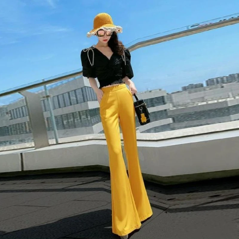 بالإضافة إلى حجم كبير السائل الأحمر مع جيوب السراويل النسائية الكورية أزياء خمر وتتسابق مريحة تمتد بنطلون واحد الإناث السراويل