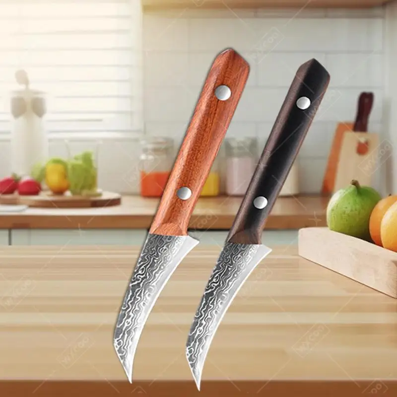

3.5inch Damascus Steel Fruit Knife Wooden Handle Kitchen Accessories DIY Fruit Peeler Carving Knife for Household Kitchen Knives