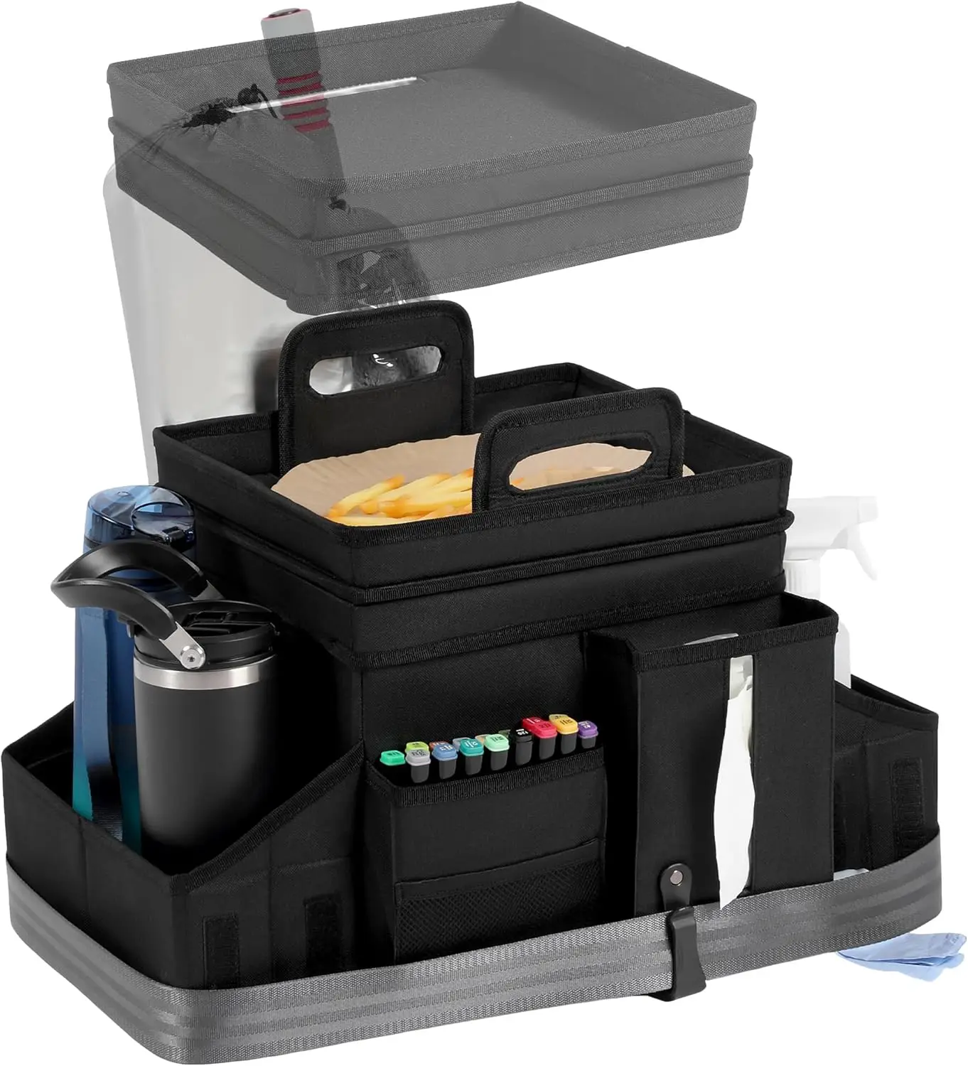 

Collapsible Car Organizer with Leakproof Cooler, Cup Holders & Headrest Strap - Fits Front or Back Seat