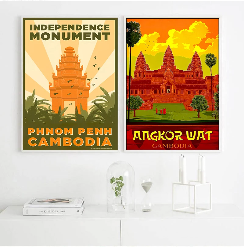 Southeast Asia Cambodia Angkor Wat Khmer Travel Canvas Paintings Vintage Wall Kraft Posters Coated Wall Stickers Home Decor Gift