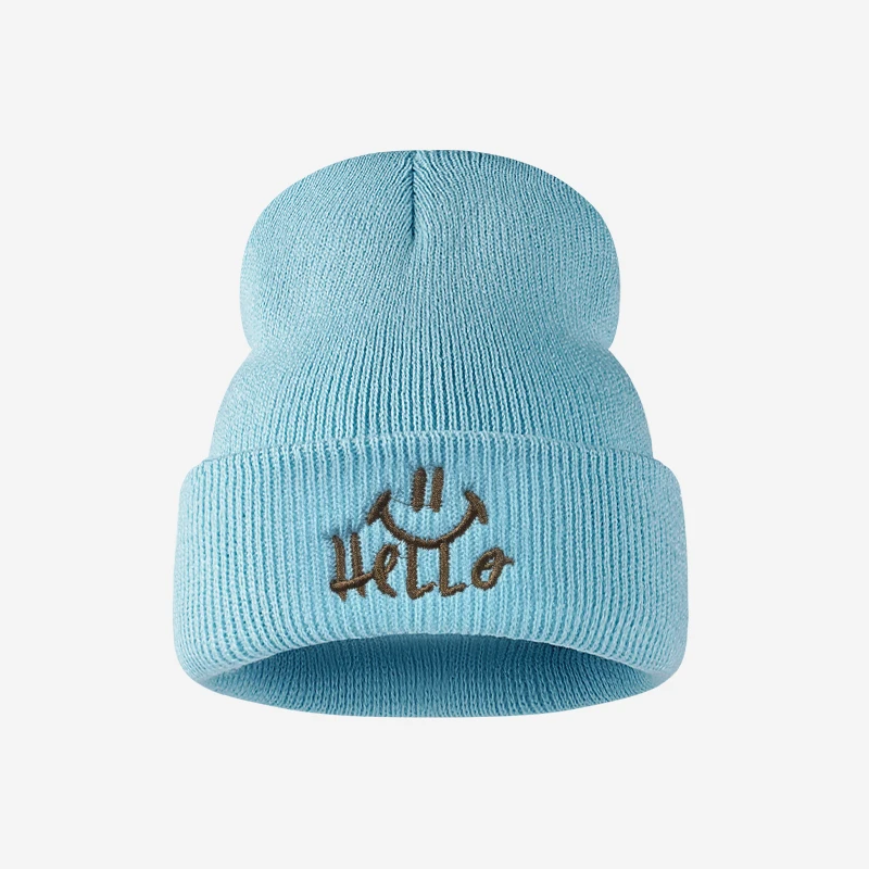 Knitted beanie for toddlers aged 1–3, featuring a soft “Hello” smile embroidery—perfect for everyday wear and outdoor activities - view 6