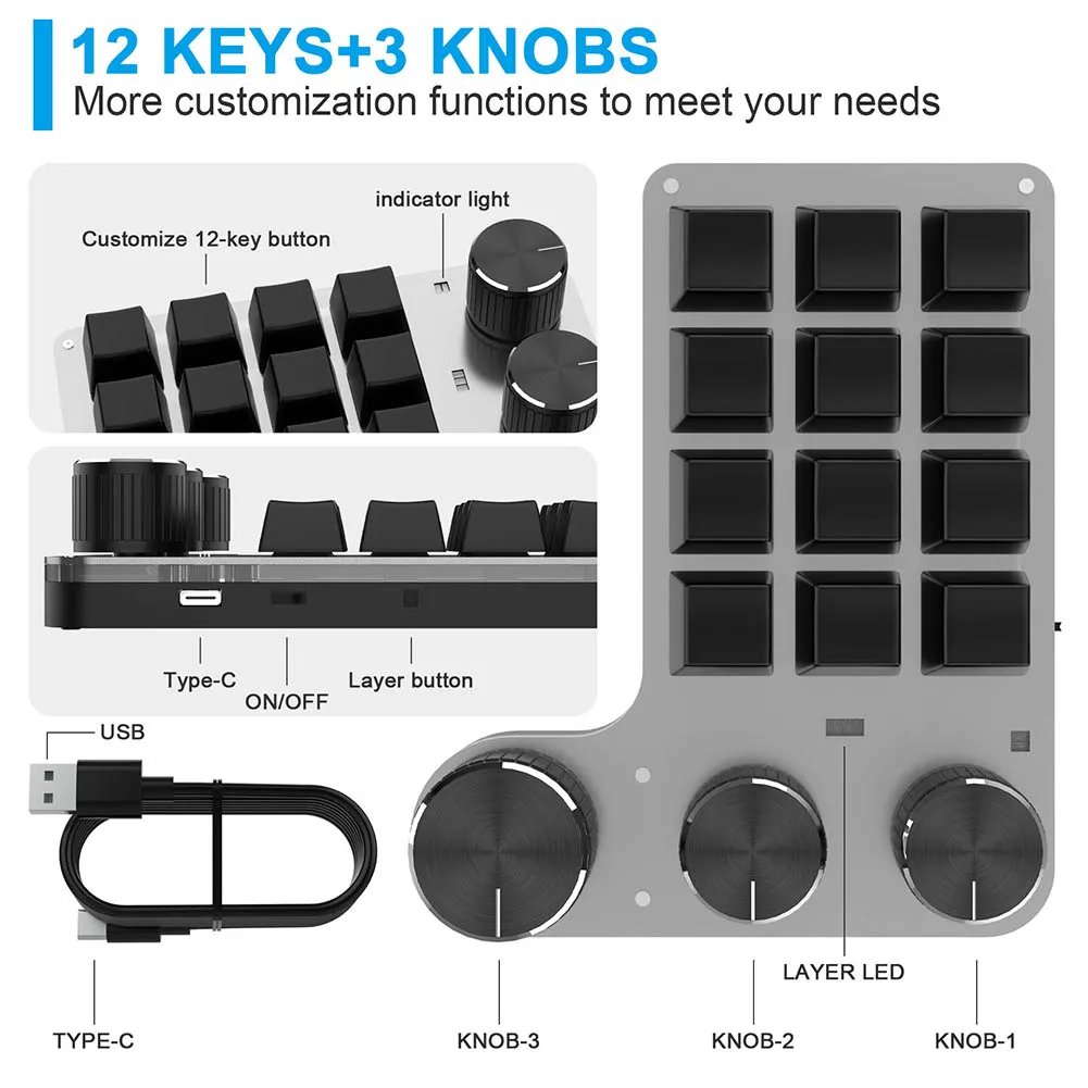 Imagem -04 - Costume Programável 12 Botão Chave Bluetooth-compatível Usb Prendeu a Chave de Atalho Quente Personalizada do Teclado da Troca para o Portátil do Macbook do pc o