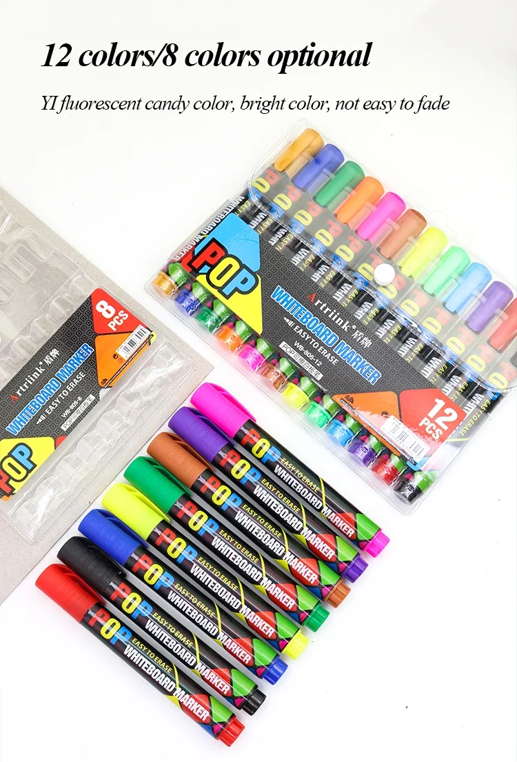 Artriink löschbare Whiteboard-Marker, 8 Farben / 12 Farben, Nachfülltinte, für Büro, Schule, Zuhause, Schüler, Kinder, Zeichenstift, Kunst – Detail 1