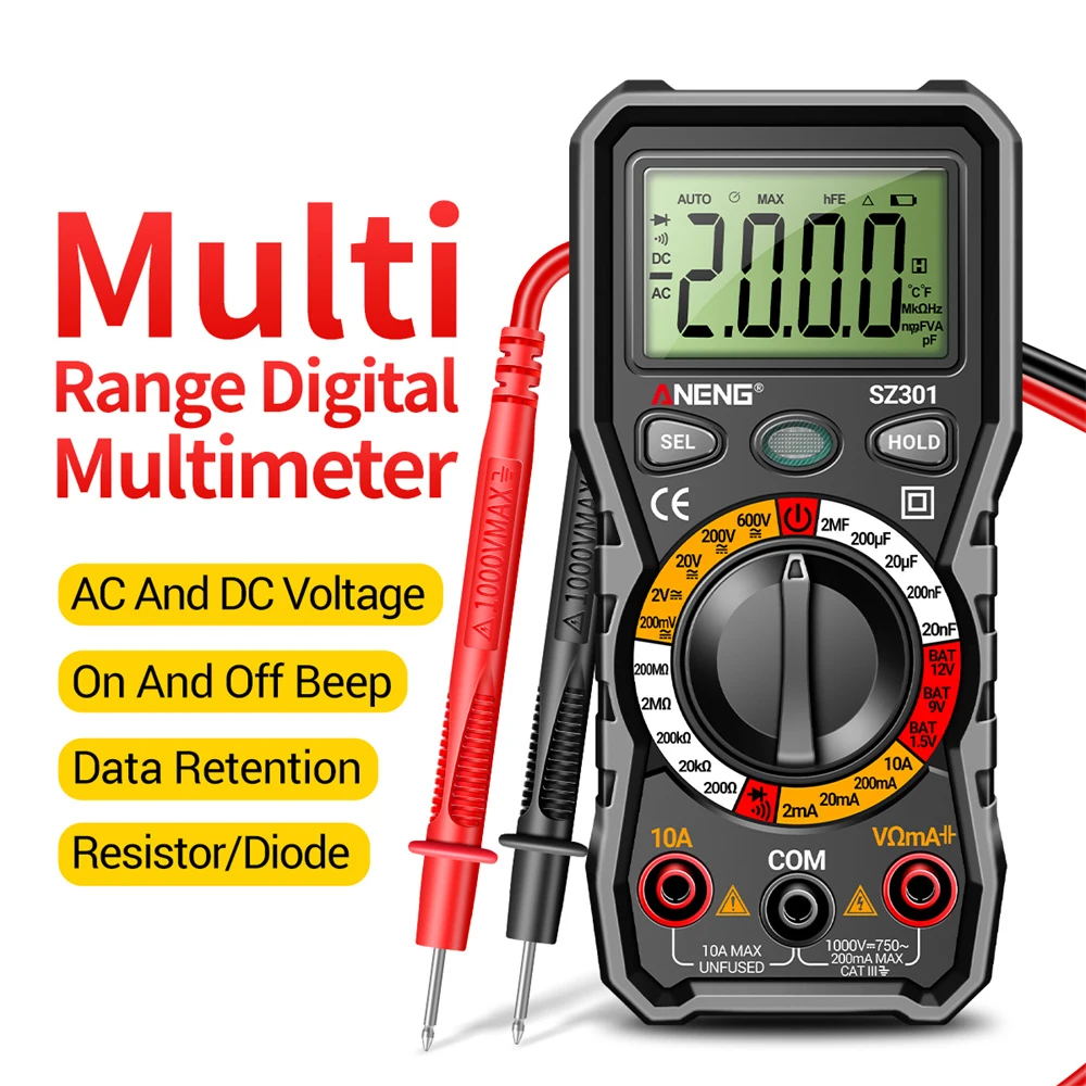 SZ301 SZ302 Digital Multimeter Professional Multimetro Auto Voltmeter AC DC 220V Resistance Voltage Capacitor Diode NCV Tester