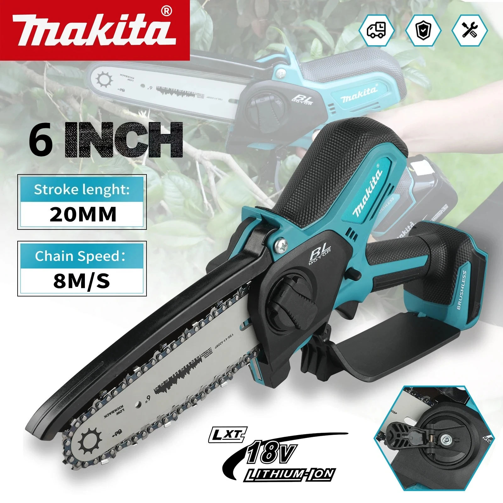 

6INCH Makita Power Tool Chain Saw Electric Saw Handheld Portable Wood Logging Chainsaw Garden Pruning Wood