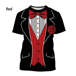 3D Printed Tuxedo T-shirt Vintage Bow Tie Suit Men's Summer Casual Short Sleeve Funny Fake Suit Shirt Top Cosplay Clothes
