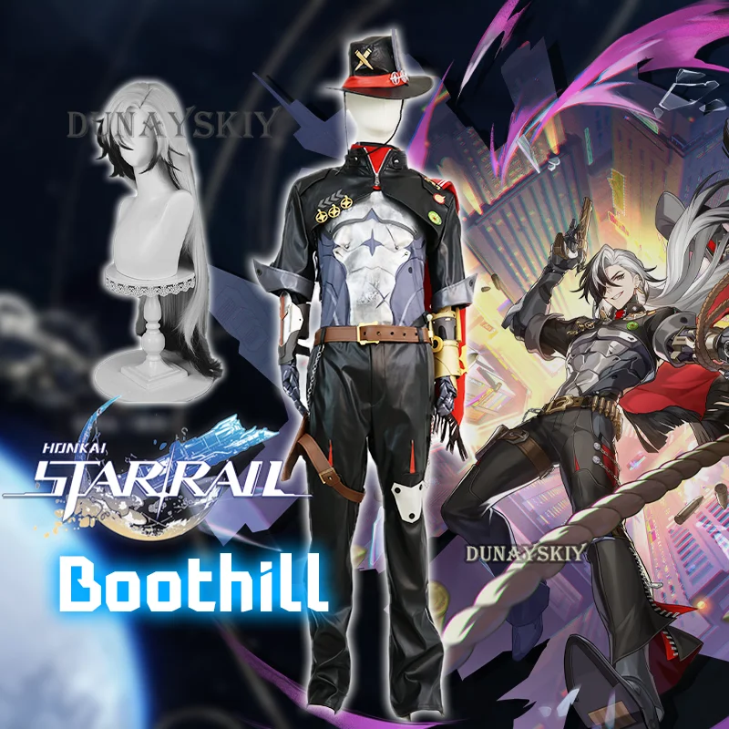 Boothill Cosplay Honkai: Star Rail Peruka Galaxy Ranger Kowbojski mundur Kapelusz Czarno-białe włosy Bullet Prop Armguard Rękawiczki Akcesoria