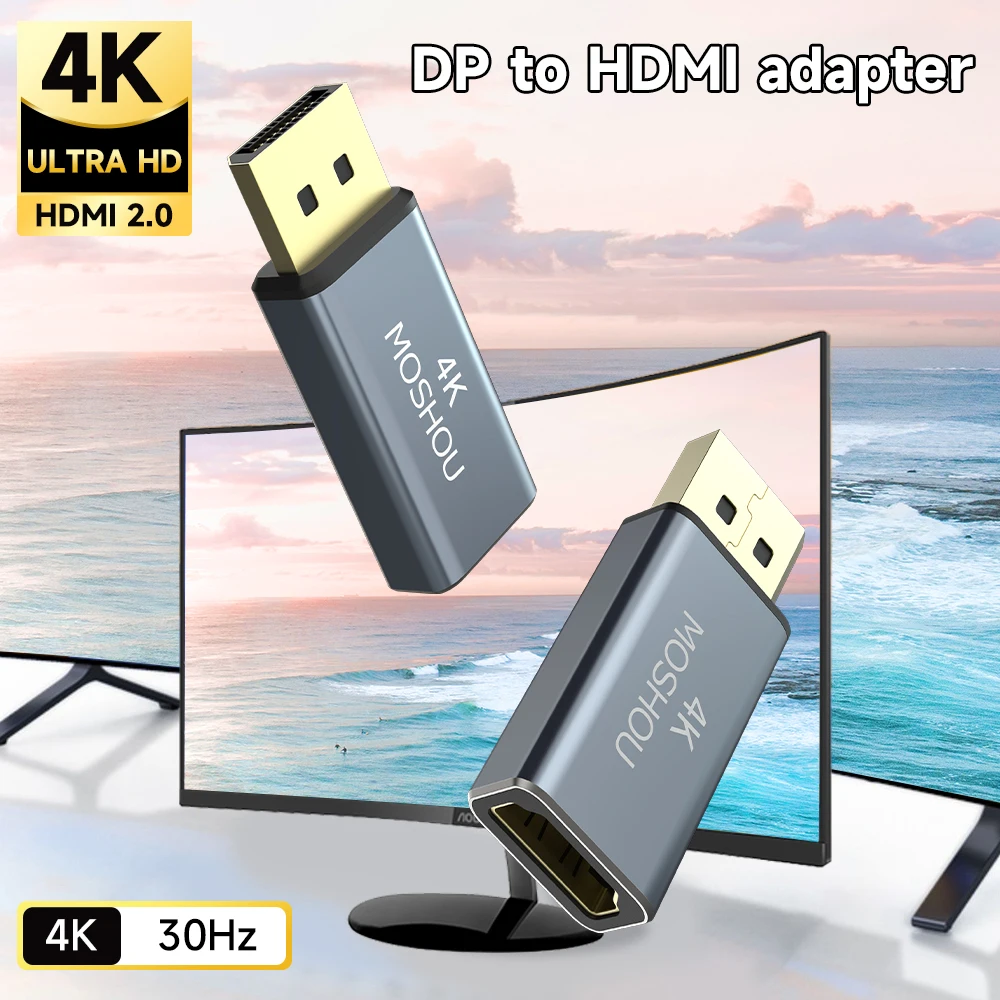 MOSHOU Displayport do HDMI Adapter DP PC do Monitor HDMI 4K @ 30 DP do HDTV męski na żeński jednokierunkowy konwerter