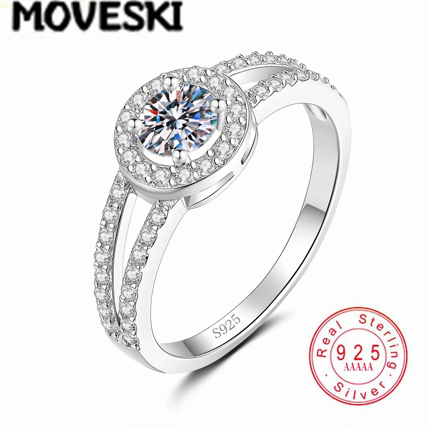 

0.5CT Halo Round Moissanite Ring Real 925 Sterling Silver Engagement Wedding Ring Promise Jewelry Gift For Women