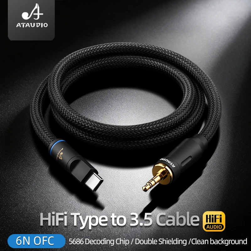 ATAUDIO USB Type C To 3.5mm Jack AUX Cable 6N OFC USB C to 3.5mm/4.4mm DAC Cable Suitable for Car Earphones Speaker