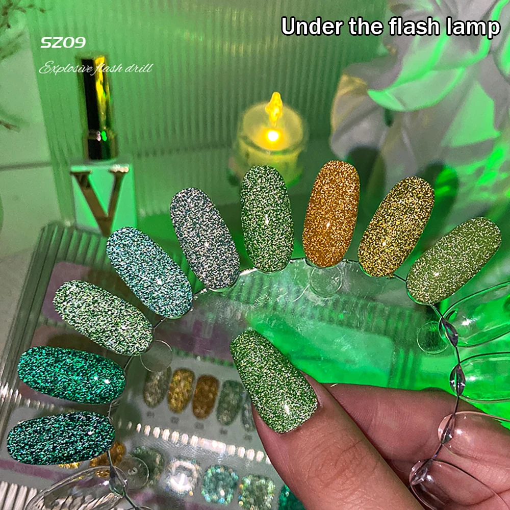Vendeeni 9 Farben/Set Grüner Glitzer-Broken-Diamond-Gel-Nagellack TPO FREI Semi-Permanenter Glitzer-UV-LED-Gel-Lack mit Display – Detail 16