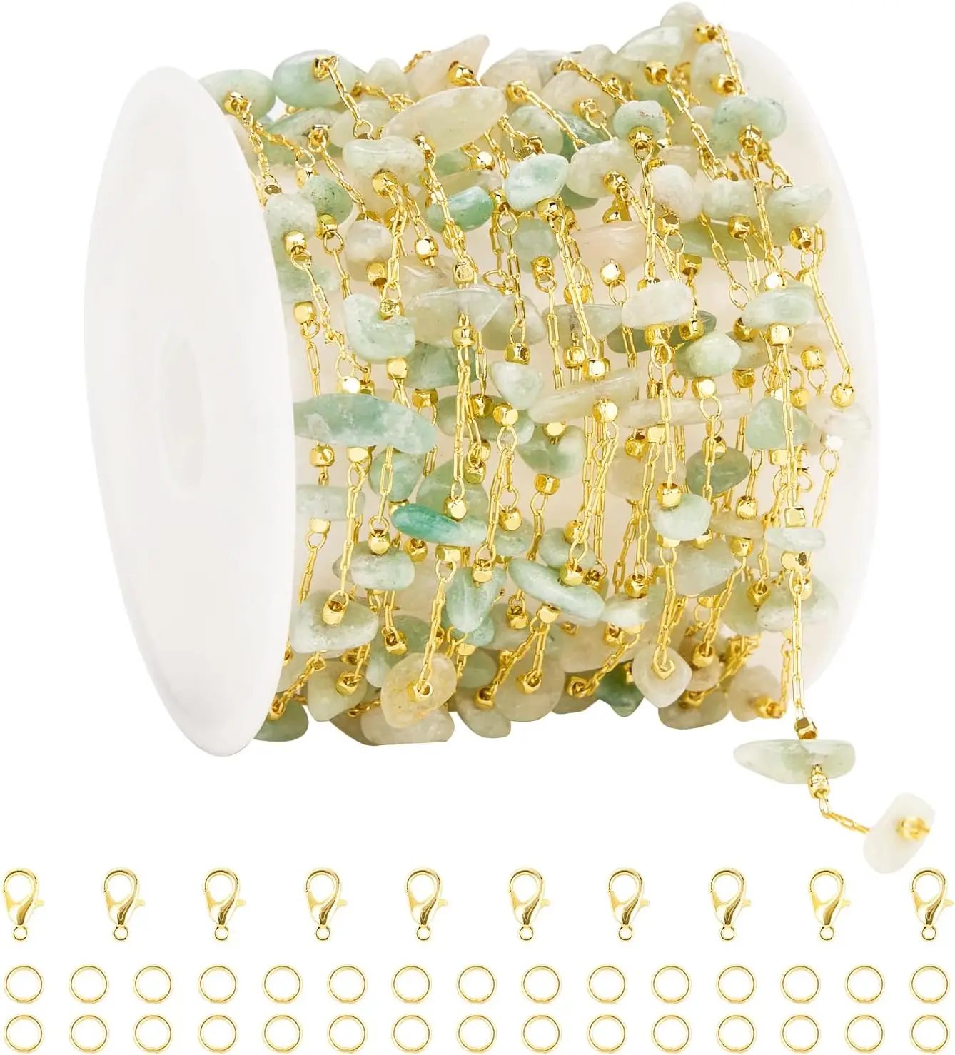 

Yard Gold Plated Chain for Jewelry Making Light Green Natural Stone Bead Bulk Chains Roll Necklace DIY Supplies Findings
