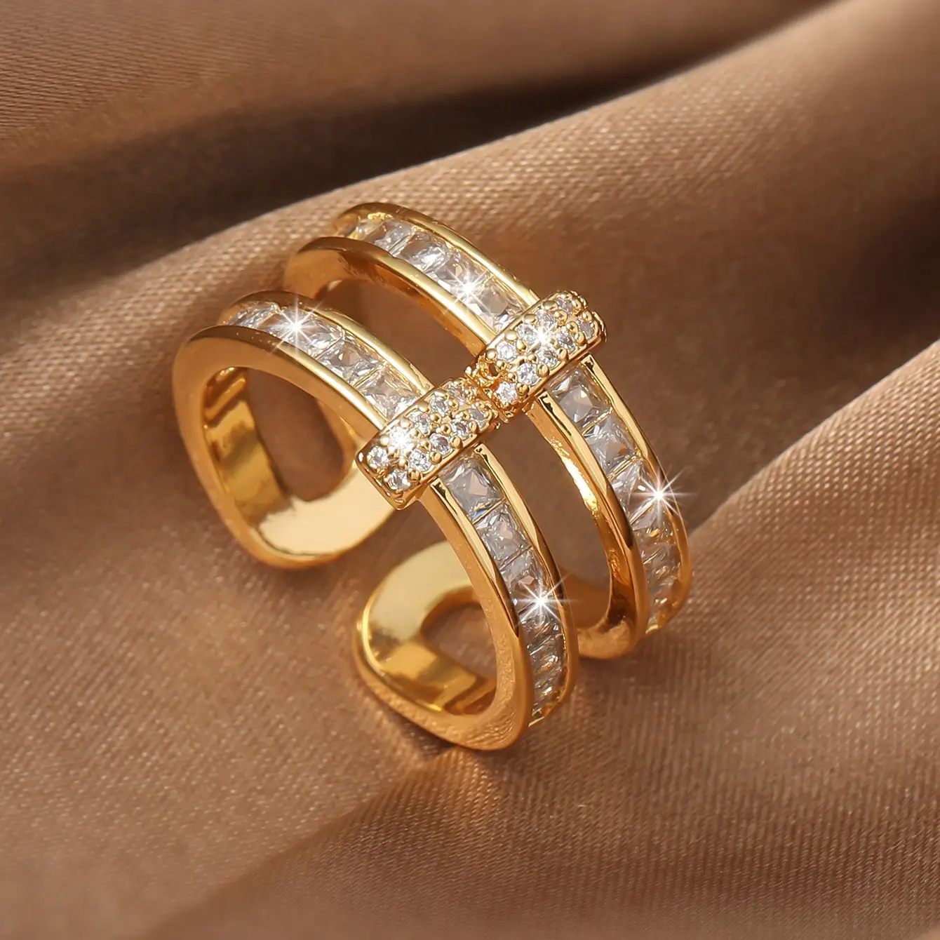 Double Round Open Ring - Thick Real Gold Plated Luxury Trendy Zicon Ring