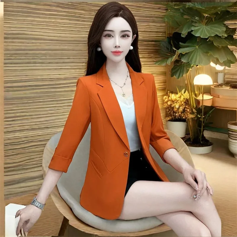 

Korean Ladies Large Size 5XL Tops Autumn Women Fashion Solid Color Suit Jacket Spring Female Seven Split Sleeved Blazer Outwear