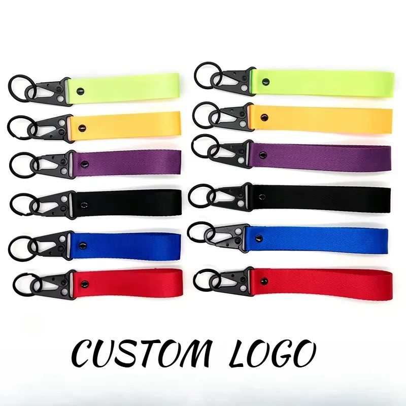 Custom Logo Ribbon Fabric Keychain for Motorcycle Personalize Eagle Beak Motor Car Key Chain Ring Men’s Women’s Webbing Keyring