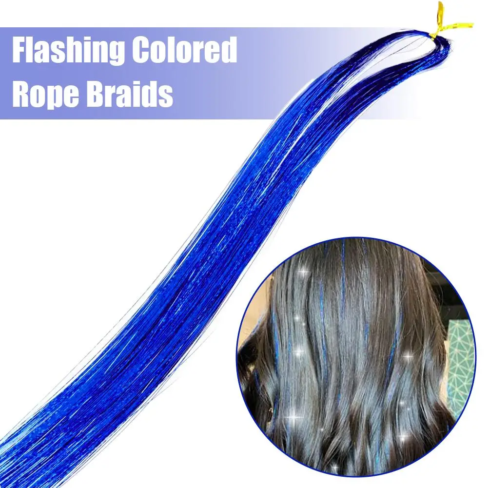

Hair Tinsel Extensions 120cm, Rainbow Holographic Braiding Thread for Hair, DIY Synthetic Hair accessory for Rave Festival