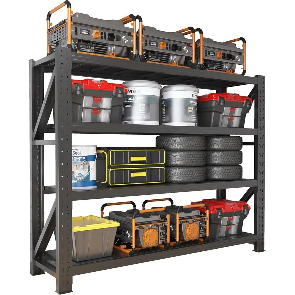 

60 Wide 4-Tier Heavy Duty Metal Shelving, 5000 lbs Capacity, Industrial Garage Storage, 60 x 24 x 79, Black