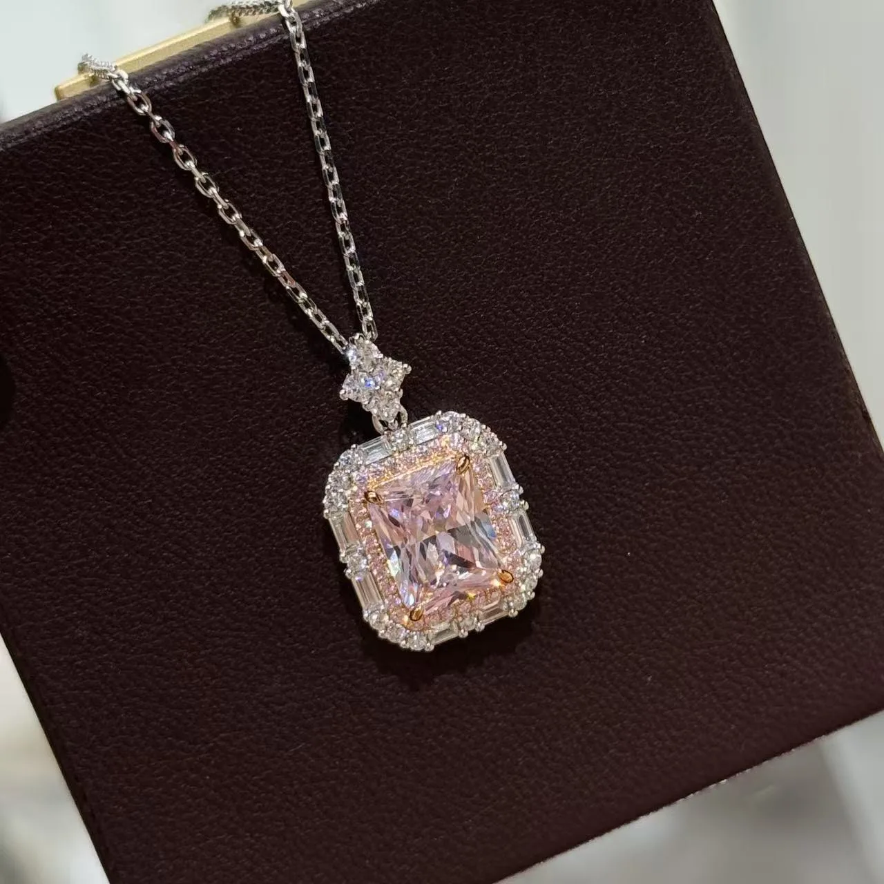 2025 new S925 necklace square double-layer pink sweet temperament exquisite luxury high-end retro daily jewelry party