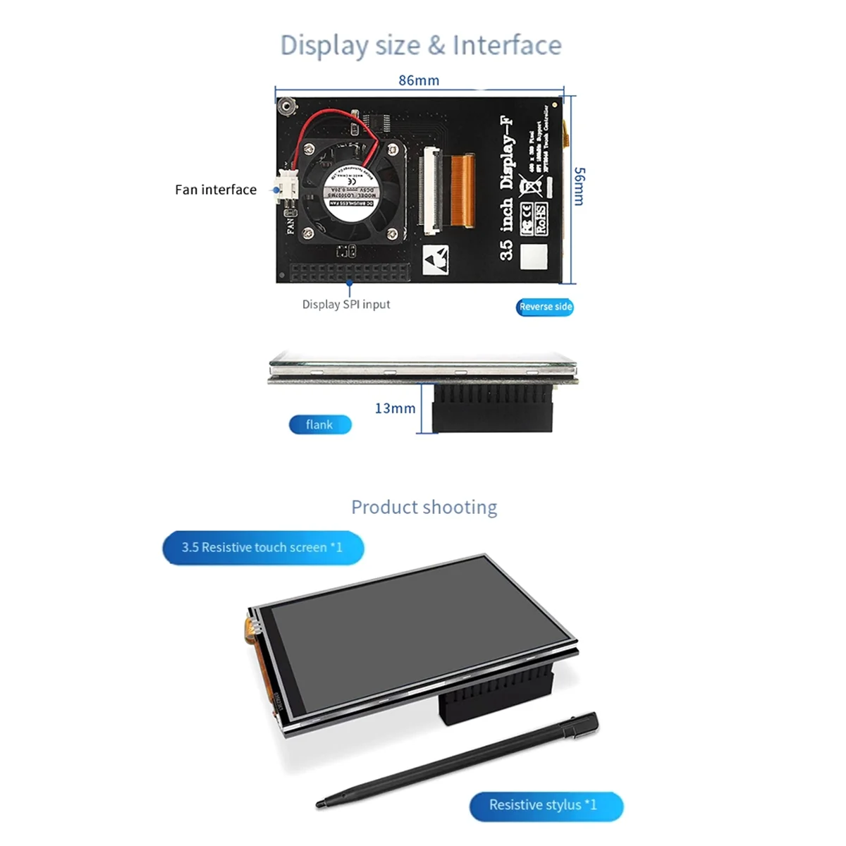شاشة LCD TFT تعمل باللمس ، مروحة تبريد ، حافظة ABS ، توت العليق بي 4 ب ، من من من من من نوع x