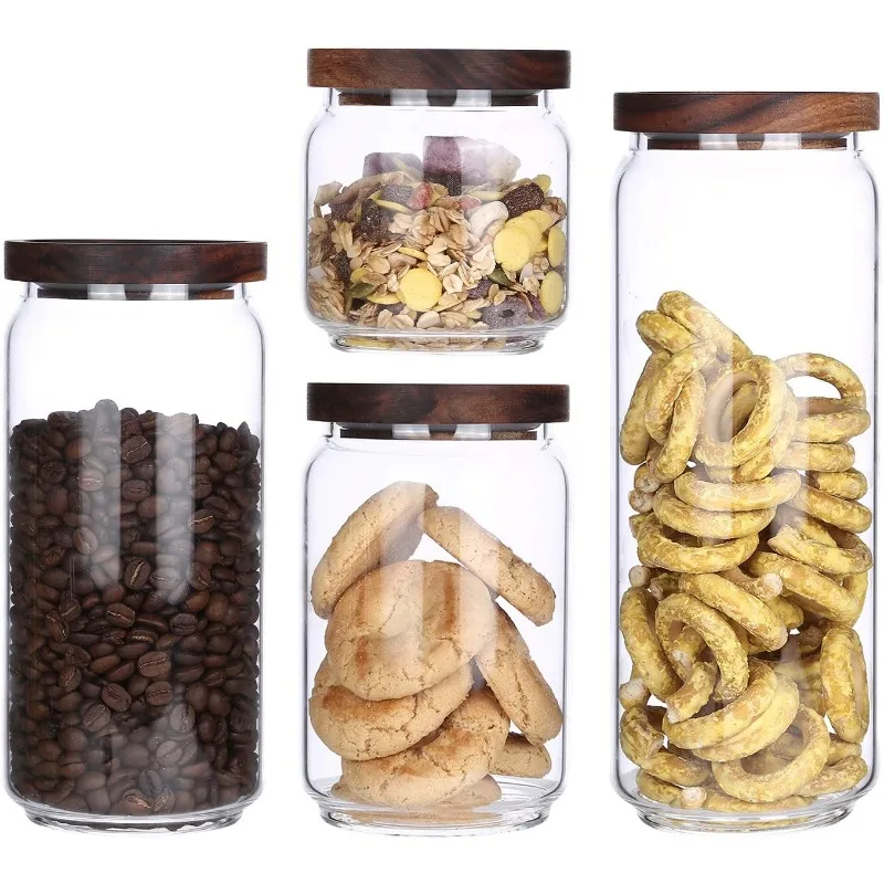 Glass Canisters with Airtight Wooden Lids,Glass Storage Jars with Sealed Lids for,Coffee Beans,Ground Coffee,Loose Tea,Food