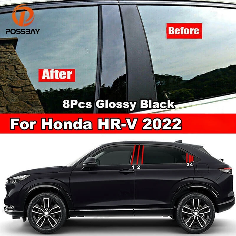 Montanti a colonna neri adesivi per coperture per finestre per Honda HRV 2022 adesivi per coperture per porte e finestre per Auto parti esterne per Auto