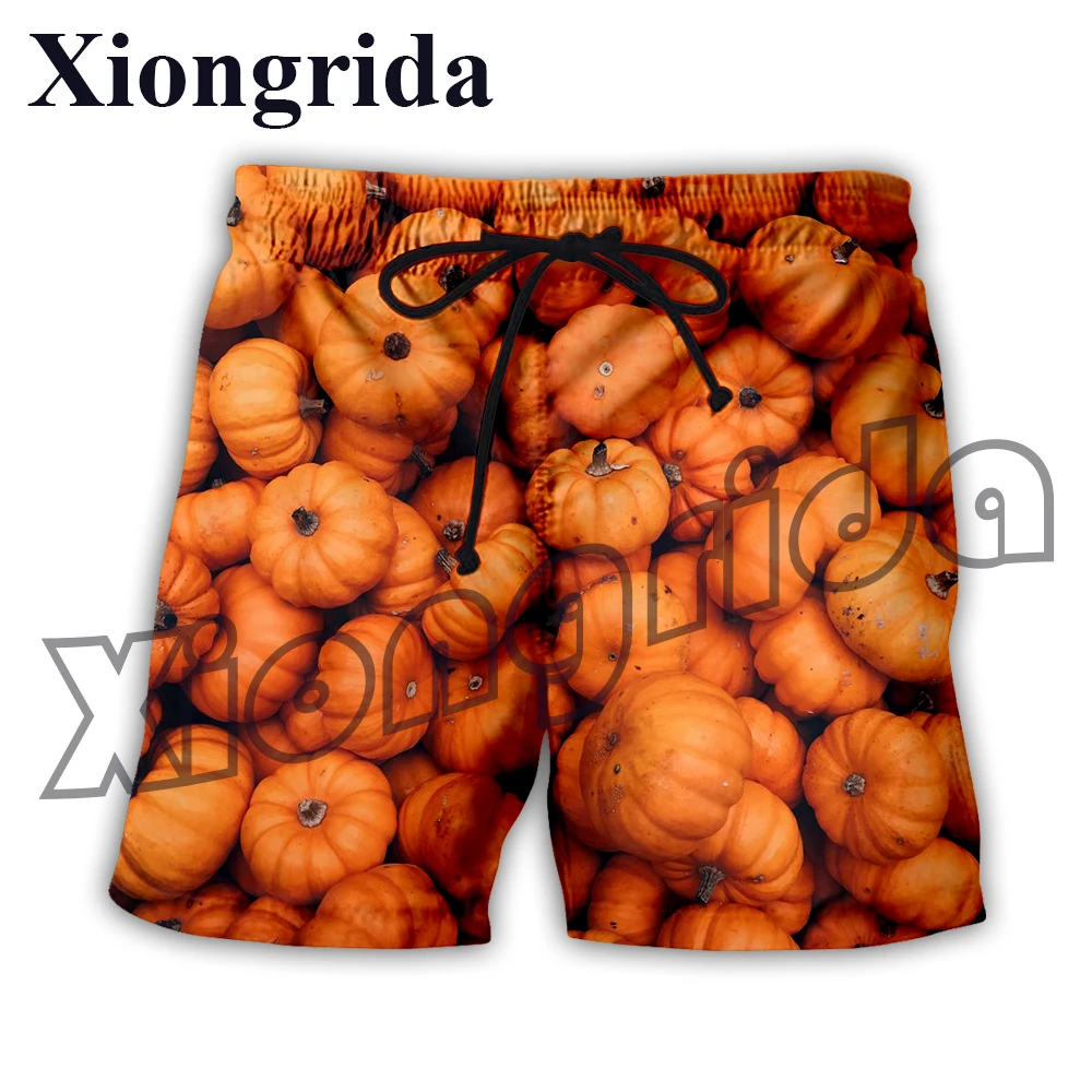 Pumpkin Print Shorts Harajuku Beach Short Pants Simple Style 3D Vegetable Printed Shorts Men's Short Trunk Tracksuit Streetwear