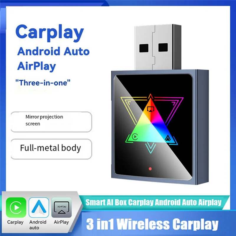 A73E-Airplay Wireless Carplay Adapter 3 In 1 Smart AI Box Android Auto USB Dongle Wired To Wireless Carplay Adapter