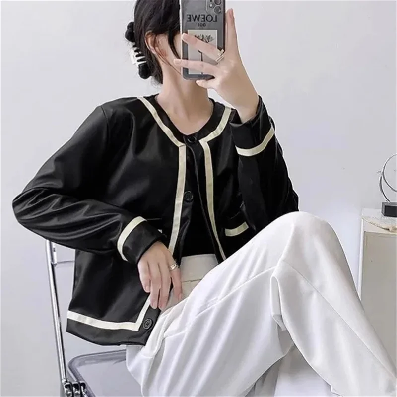 Giacca in pelle Giacca da donna Primavera e autunno Locomotiva a vento Cardigan allentato Giacca in pelle Giacca corta da donna Wild Trend