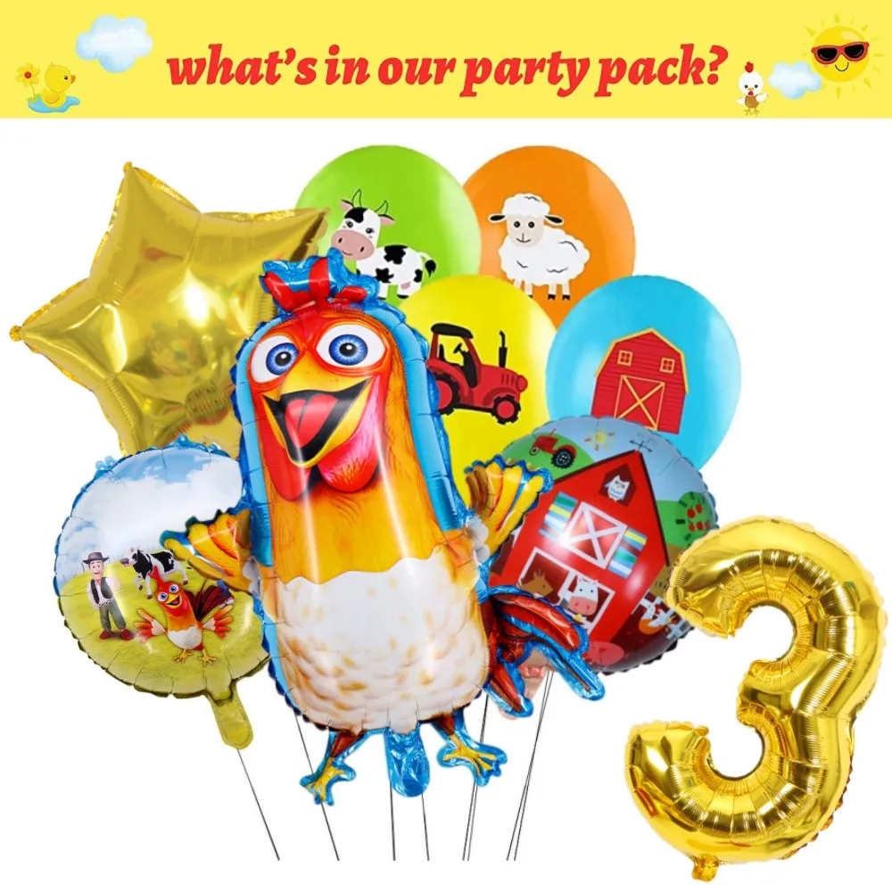 Farm Animals Party Decoration Balloons Cartoon Cow Chicken Pig Paper Tableware Backdrop Baby Shower Kids Birthday Party Supplies