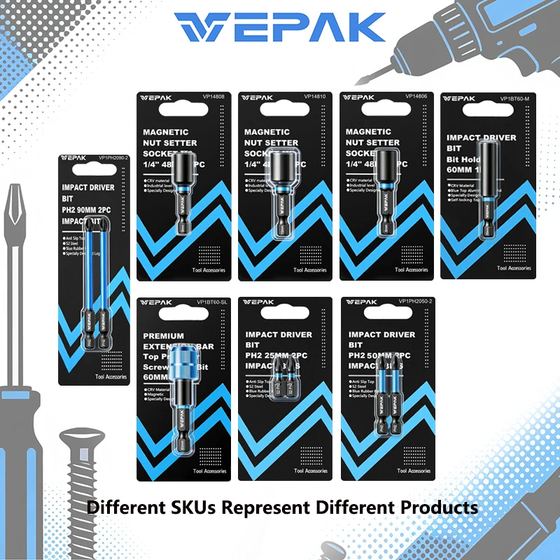 VEPAK S2 Steel Impact Bits/Nut Setters/Extension Bars Magnetic Anti-Slip for Impact Drill/Electric Screwdriver