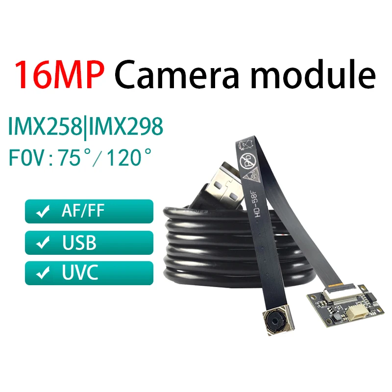 Moduł kamery USB 16MP 4656x3496 4K CMOS IMX258 AF/MF/FF 75 stopni 30FPS szerokokątny MJPEG YUY2 IMX298 do aparatów cyfrowych