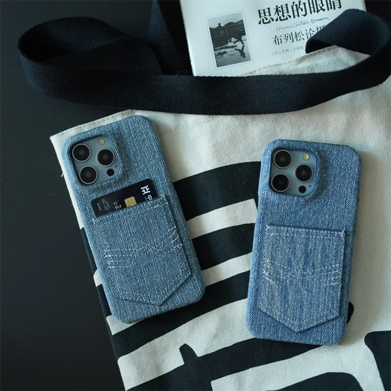 Fashion pop Jeans Minimalism Photo card holder Phone Case For iPhone 15 Pro Max 14 13 Pro Max Case Cute luxury shockproof Cover