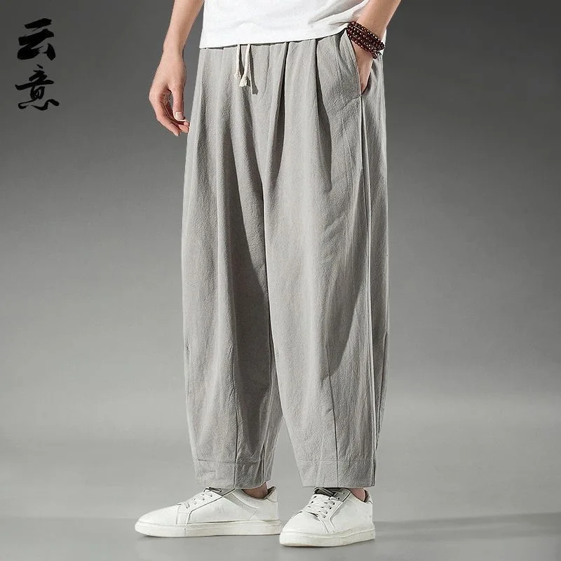 

Men's Casual Cotton Linen Straight Leg Pants Loose Fit Wide Leg Trousers Hanfu Sle Comfortable Summer Autumn Long Trousers