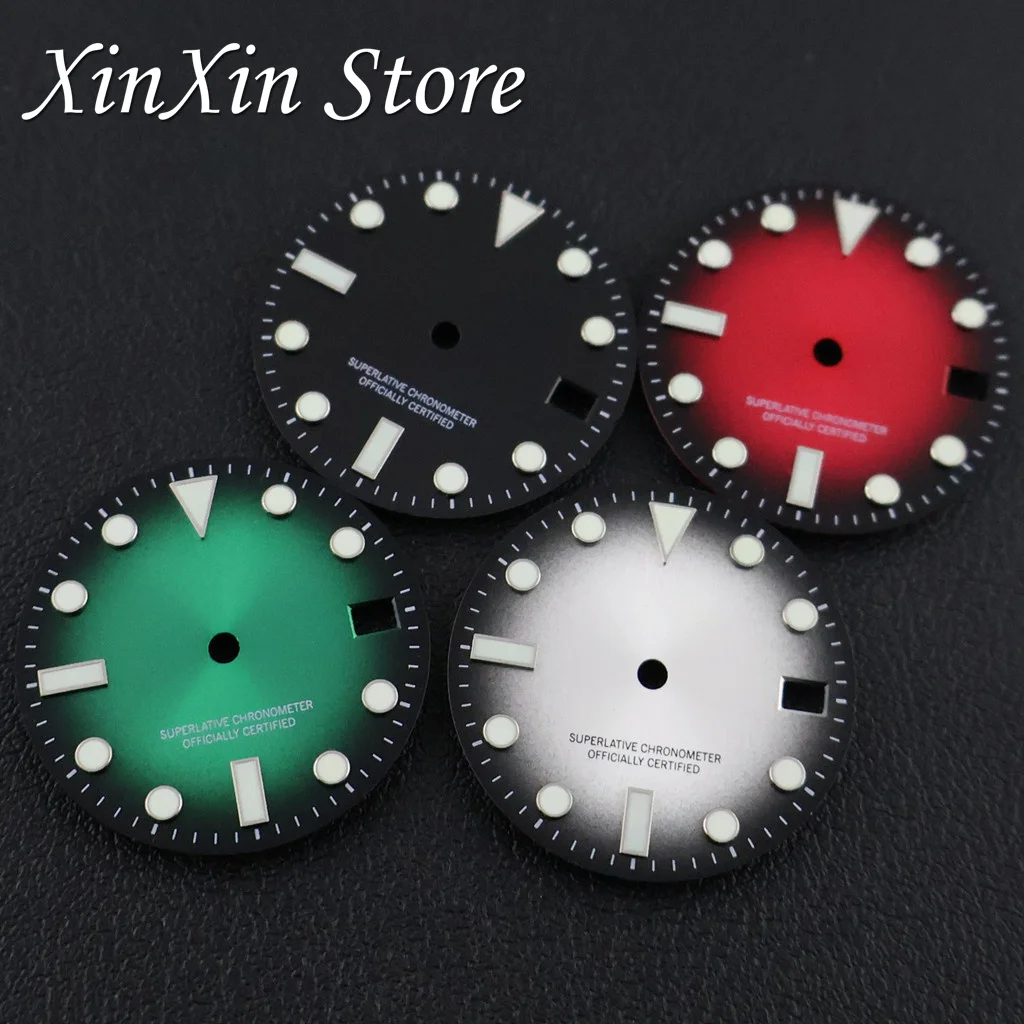 Mod 28.5MM Sunburst Watch Dial High Quality Green Luminous Watch Face Modified For NH35 NH36 4R 7S Men\'s Mechanical Diving Watch
