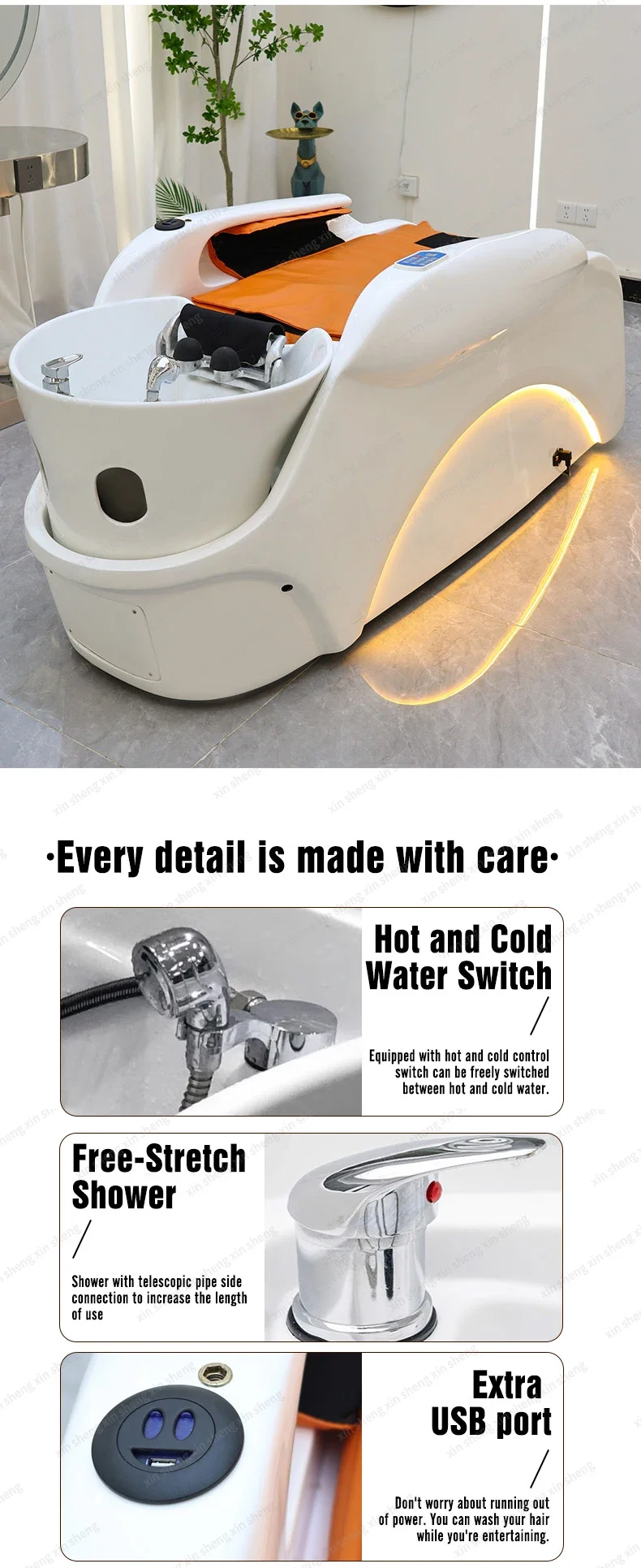XinSheng Professionelle Elektrische Massageliege Kopf-SPA Salon-Massagetisch Haarwasch- und Dampfbetten Friseursalon Smart-Möbel – Detail 8