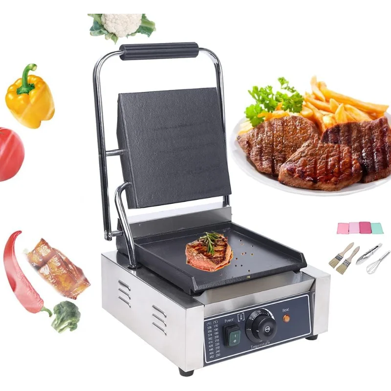 

Commercial Single Panini Press, w/Temperature Adjustable & Non-stick Surface Electric Sandwich Panini Maker, Sandwich Steak