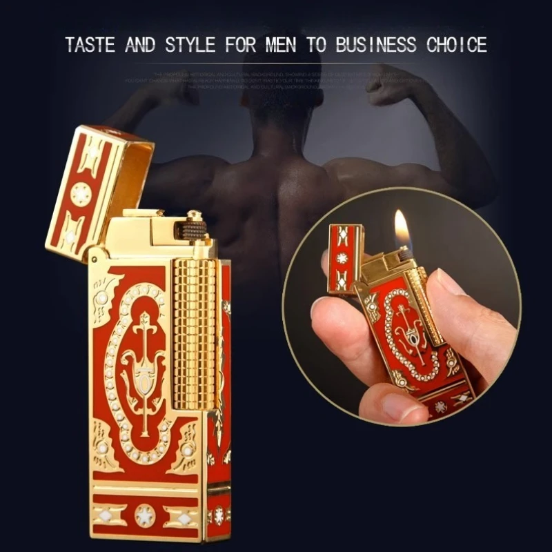 

GHORSE Shenjun Narrow Edition Inflatable Lighter Brass Carved Ultra Thin Windproof Cigarette Lighter Business Men's Gift