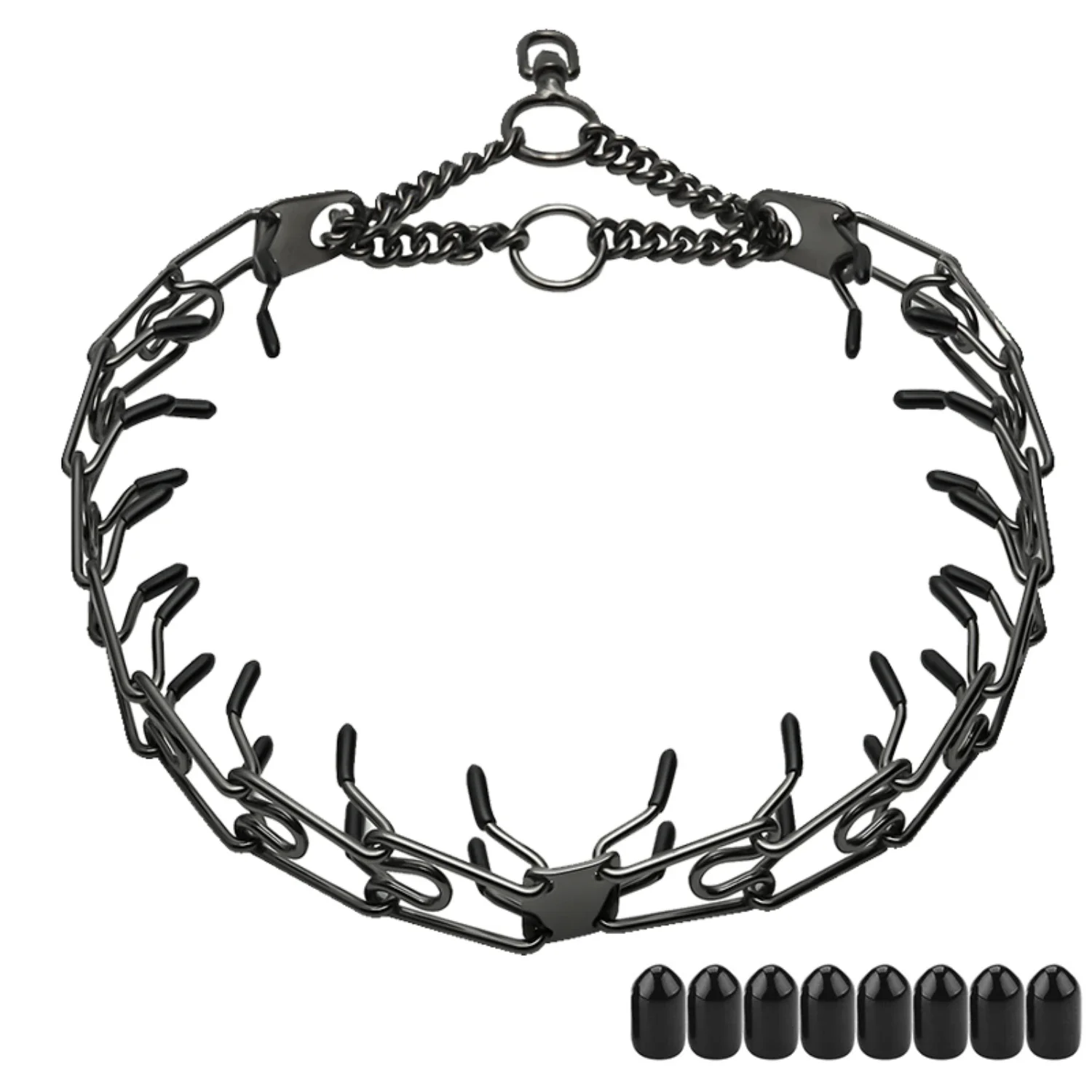 Adjustable Black Stainless Steel Spike Dog Training Prong Collar with Comfortable Removable Link Chain, Metal Construction and S