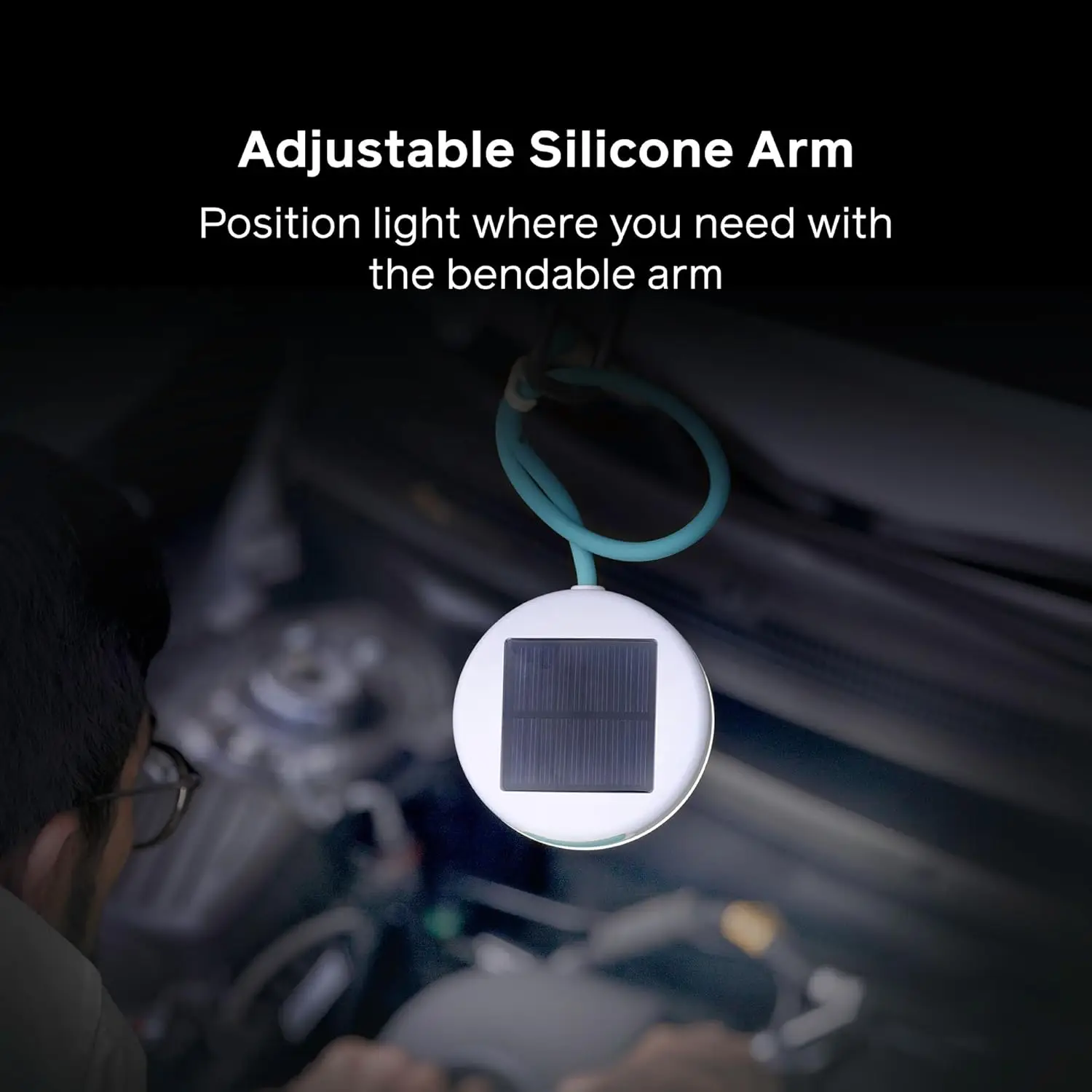 Solar FlexLight - Hands-Free 40 Lumen Rechargeable LED Work Light with 14' Flexible Arm, Solar & USB-C Charging