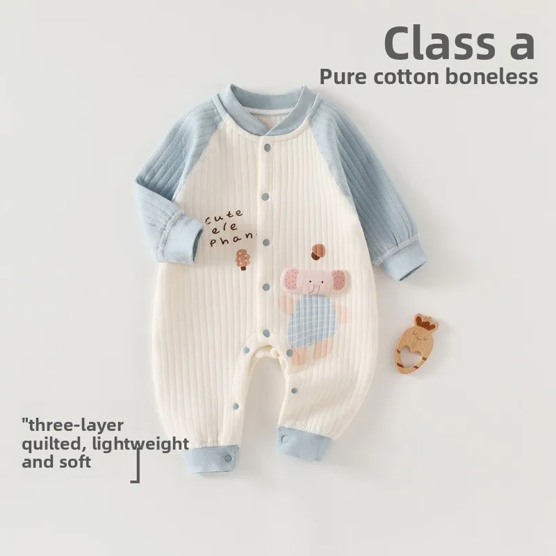Autumn Winter Padded Pure Cotton Baby Romper Thick Thermal Underwear Unisex Boys Girls Warm Outfit