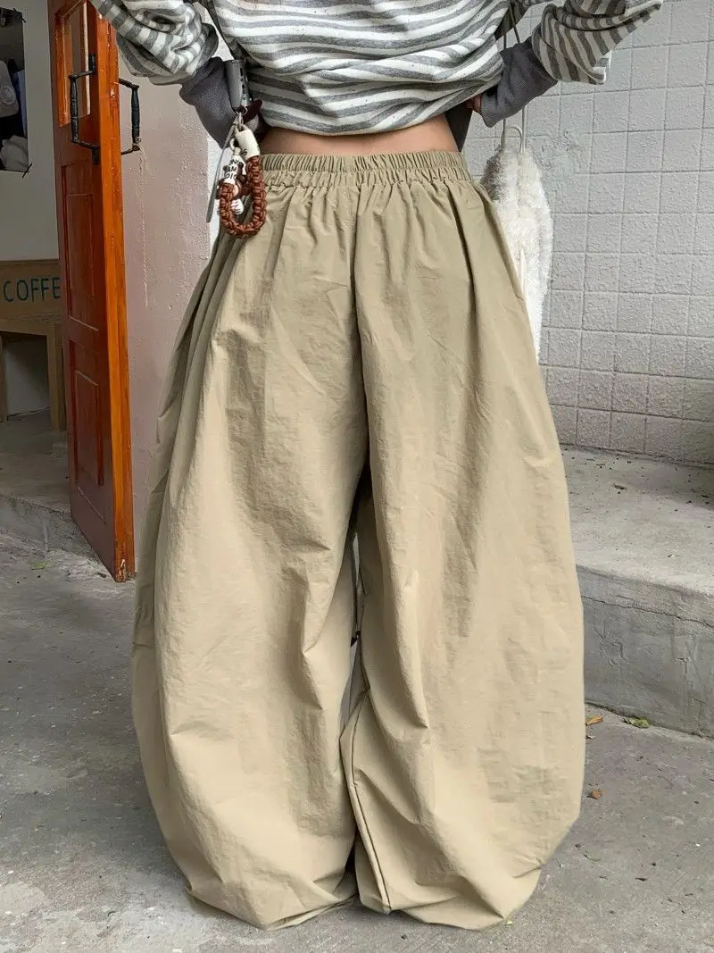 الشارع الأمريكي الكاكي واسعة الساق السراويل البضائع النساء الخريف المتضخم الرجعية فضفاض Sweatpants Harajuku الشارع سراويل تقليدية