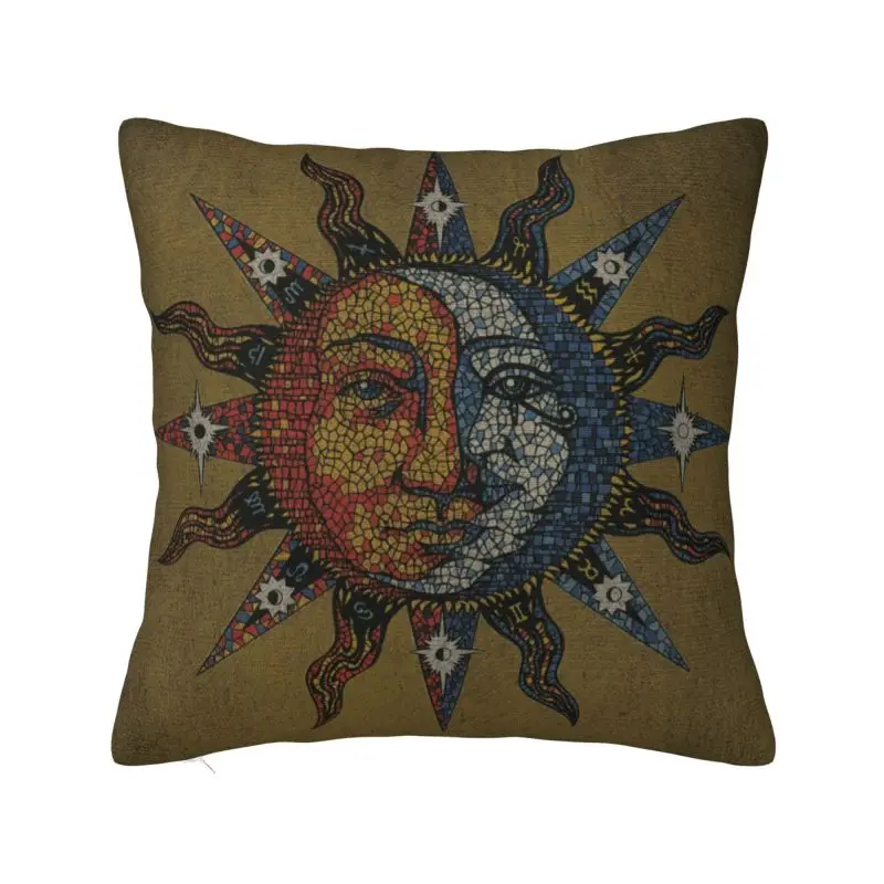 

Custom Vintage Celestial Mosaic Sun Moon Nordic Throw Pillow Cover Cushion Cover