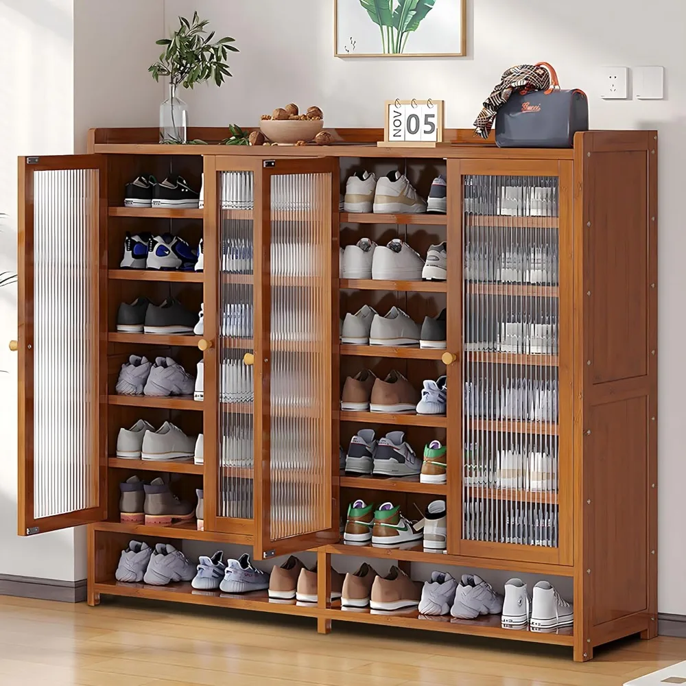 8-Tier Shoe Cabinet with Doors, Freestanding with Adjustable Shelves for Hallway, Bedroom, and Entryway, Shoe Rack