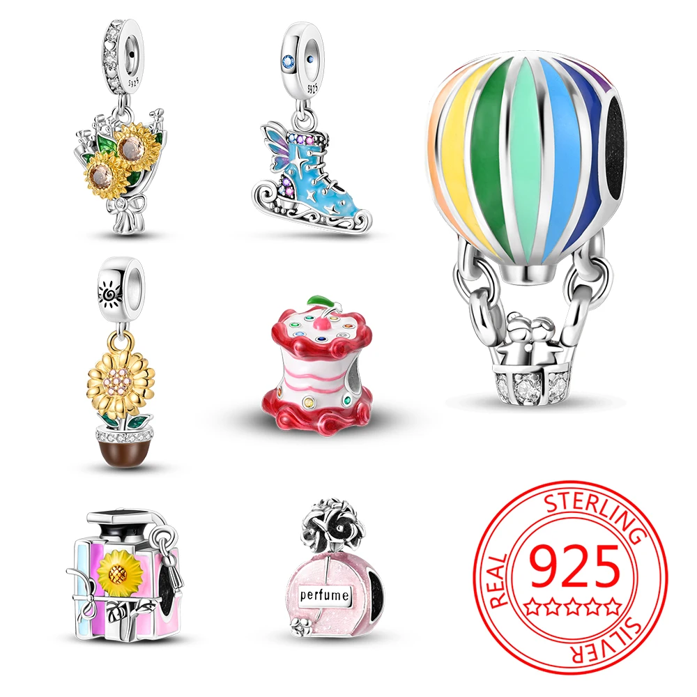 

925 Sterling silver Hot Air Balloon Cherry Cake Charm Pendant Beads fit pandora charms original bracelet made for women jewelry