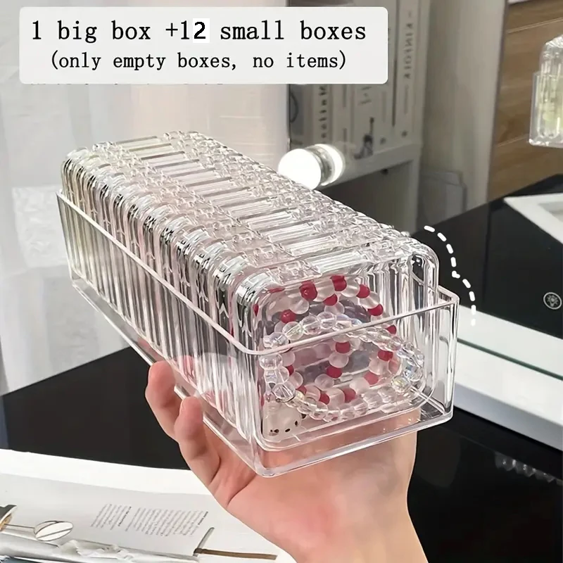 1L+12pc S Multifunction Jewelry Storage Crystal Playbook Bracelet Box Jewelry Necklace Dust-proof Transparent Desktop Organizer