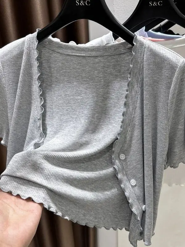 plus Size Modal Sleeveless Wrap Women's Summer Outerwear Cardigan Sun Protection Flounce Shoulder Short Length Cover up