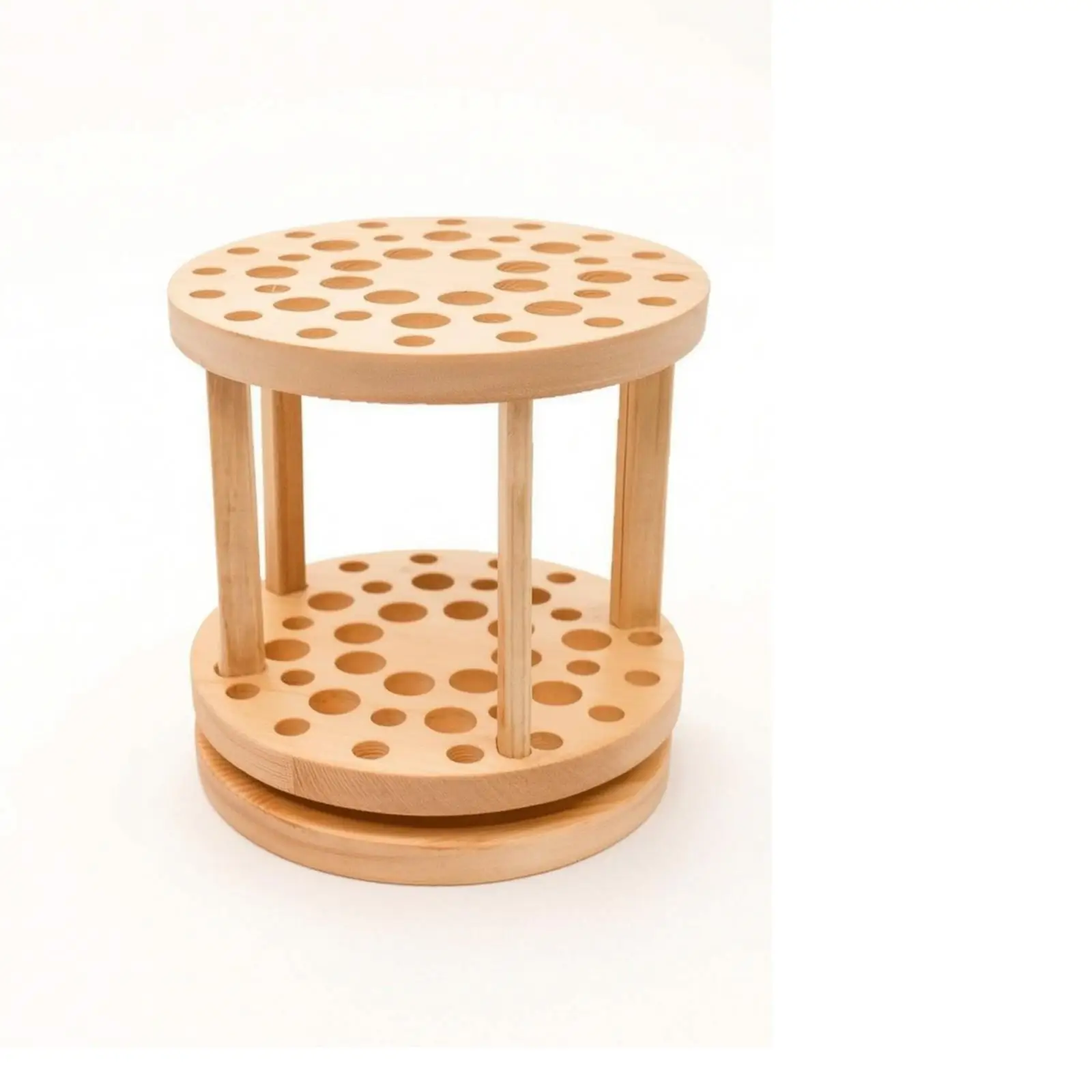 Pine Wood Desk Pen Organizer Rotating Brush Holder for Art Supplies Two Tier Pencil Holder for Office