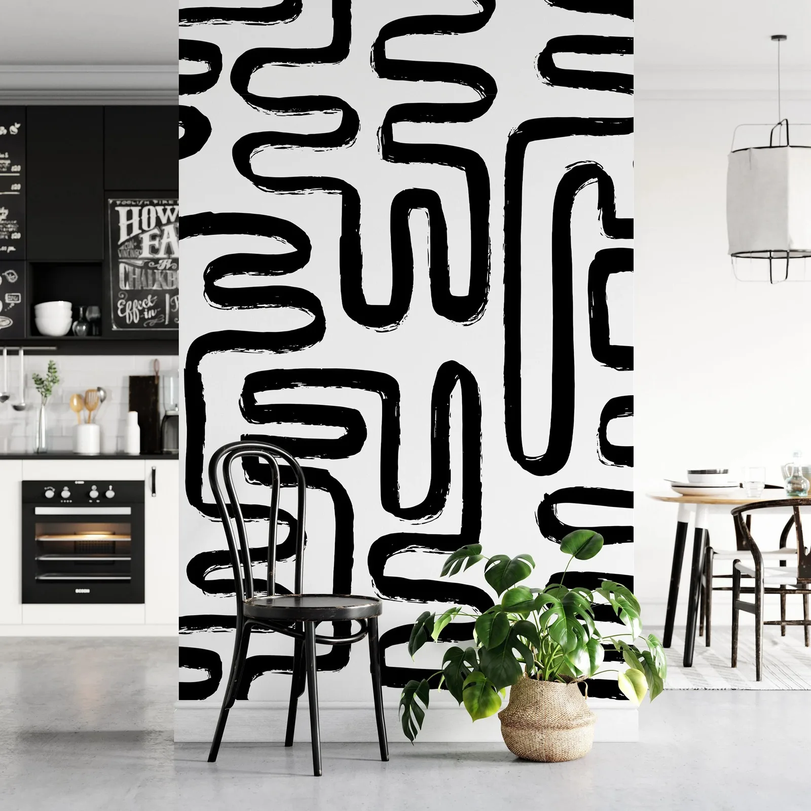 

Black & White Lines Self Adhesive Wallpaper,Abstract Boho Peel and Stick Wall Mural For Home Decor,Scandinavian Tradition Paper